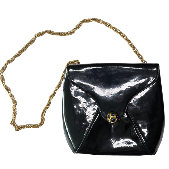 Vintage Italian Blue Patent Leather Jewel Clasp Bag - Picture 1 of 6